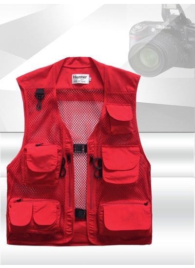 Buy Multi-Pocket Mesh Fishing Vest for Men Red in UAE