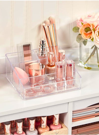 Buy Clear acrylic makeup organizer, small rectangular holder with 4 sections for brushes in Egypt