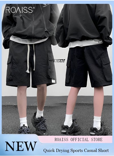 اشتري Men's Casual Loose Fitting Quick Drying Shorts Waist Elastic Drawstring Design Workwear Fitness Shorts Everyday Versatile Multi Pocket Wide Leg Shorts في الامارات