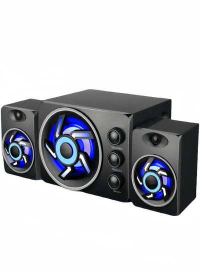 Buy 3-Piece Set Stereo Bass Subwoofer , D-208 Desktop Computer Audio Subwoofer Mobile Phone, Home, Game, Speaker 2.1 Wooden Audio - Black Colorful Lights in Saudi Arabia