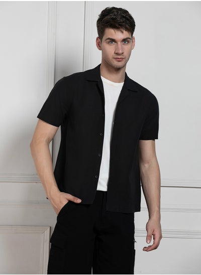 Buy Relaxed Fit Cuban Collar Cotton Shirt in UAE