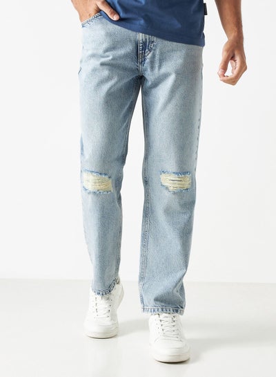 اشتري Light Wash Straight Fit Ripped Jeans في السعودية