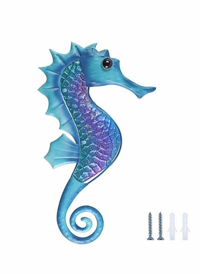 اشتري Seahorse Wall Decor 14 Inches, Nautical Metal Wall Art, Marine Life Wall Hanging Sculpture for Garden Fence, Patio, Bathroom (Blue) في الامارات