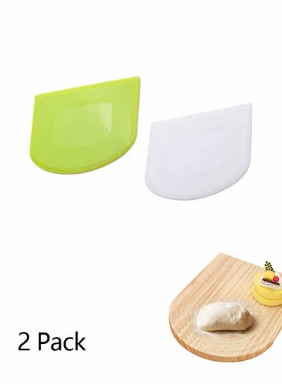 Buy 2 Pcs Dough Scraper Bowl Food-safe Plastic Dough Cutter Flexible Bench Multipurpose Food Scrappers for Bread Dough Cake Fondant Icing, White, Green in Saudi Arabia