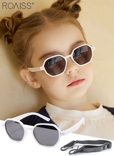 Buy Hexagon Polarized Sunglasses for Babies, UV400 Protection Cute Beach Holiday Sun Glasses with Lightweight Flexible TPEE Frame and Elastic Strap for Boys Girls Age 0-3, White in Saudi Arabia