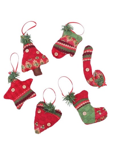 اشتري Christmas Stocks Tree Ornaments 6Pcs Hang Decor Set Stock Glove Crutch Christmas Tree Star and Love Heart with Ugly Sweater Xmas Winter Tree Pendant Hang Decoration في الامارات