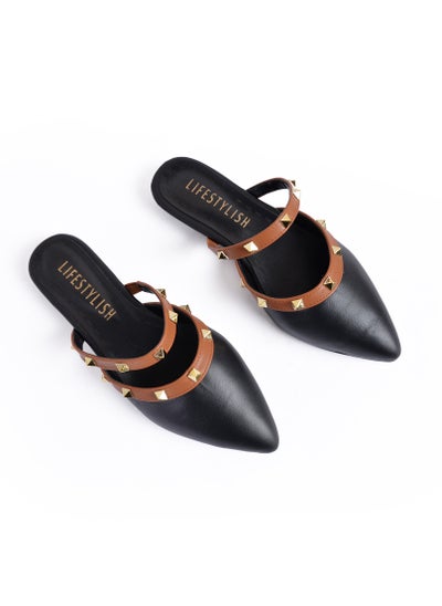 Buy Leather Pointed Mules - Black in Egypt