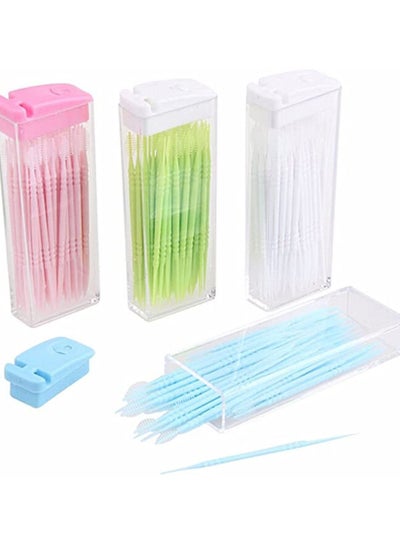 Buy 4 boxes Double Head Dental Floss Interdental Toothpick Brush Teeth Stick Dental Oral Care Toothpicks Dental Picks Plastic Toothpick Oral Hygiene Interdental Brush Stick Random Color in Saudi Arabia