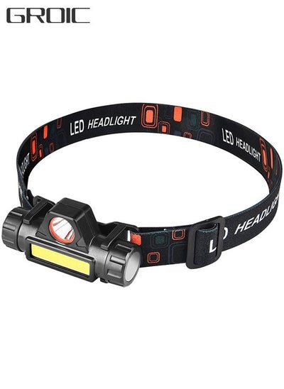 اشتري Rechargeable Waterproof  LED Headlamp with 2 Lights and Adjustable Headlight Beam for Running Camping Cycling Outdoor Adults Kids في الامارات