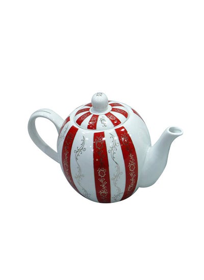 Buy Teapot Ceramic With Striped Design with Ceramic Lid in Saudi Arabia