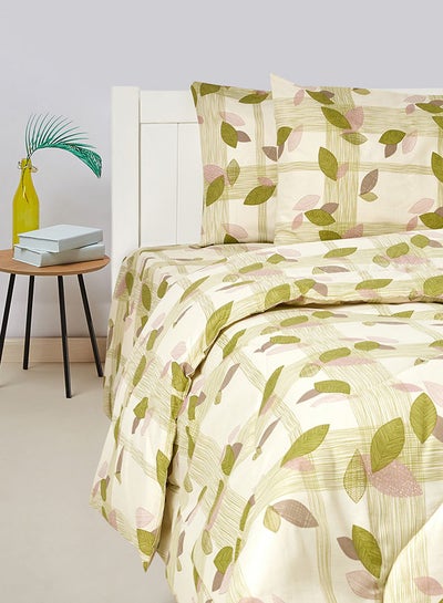 اشتري 4-Piece Spring Green Leaf Printed Design 144 TC Poly Cotton Double Comforter Set في الامارات