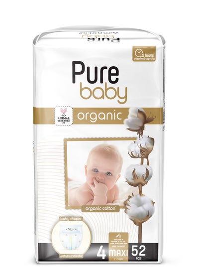 اشتري Premium Care Diapers with Organic Cotton Core, Size 4, 7-18 Kg, Pack of 52 في الامارات