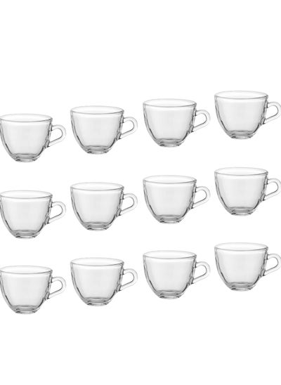 Buy A set of 12 clear glass cups for coffee and espresso, capacity 75 mm in Saudi Arabia