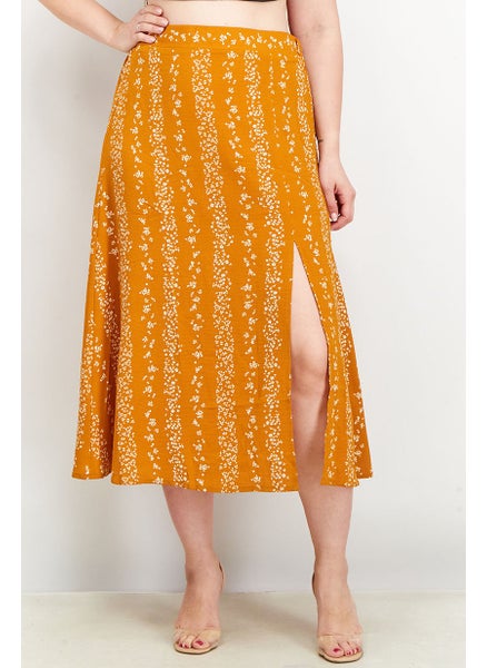 Buy Women Pull On Allover Printed Midi Skirt, Orange Combo in UAE