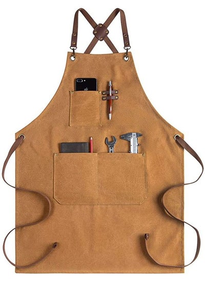 اشتري Chef Apron for Men Women, Canvas Aprons with Pockets-Cross Back Kitchen Apron for Cooking Grilling Baking BBQ Barber في السعودية