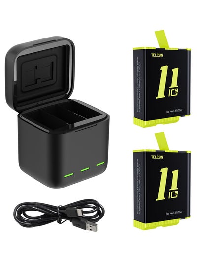 Buy TELESIN 2 Pack Batteries and 3 Slots Storage Charger Box Bundle for GoPro HERO11 HERO10 HERO9 in UAE