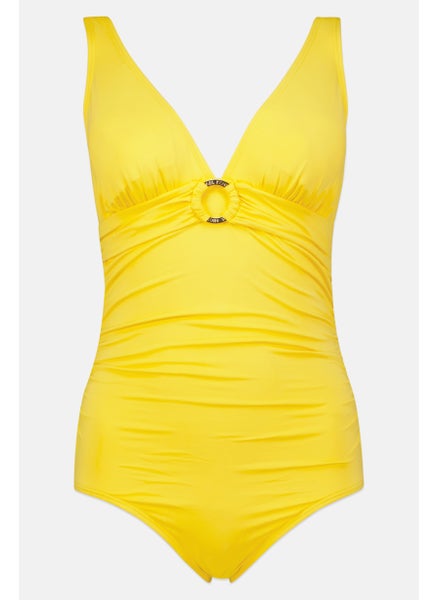 اشتري Women One Piece Padded Plain Swimwear, Yellow في الامارات