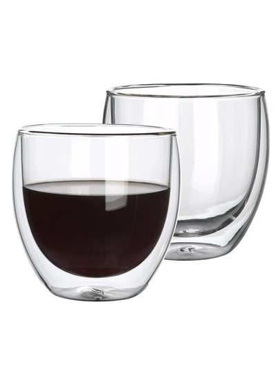 Buy Espresso Cup Shot Glass Coffee Set of 2 - Double Wall Insulated Glass Tumbler With Handle Everyday Coffee Cup Ideal For Espresso And Coffee Machines (80ML) in UAE