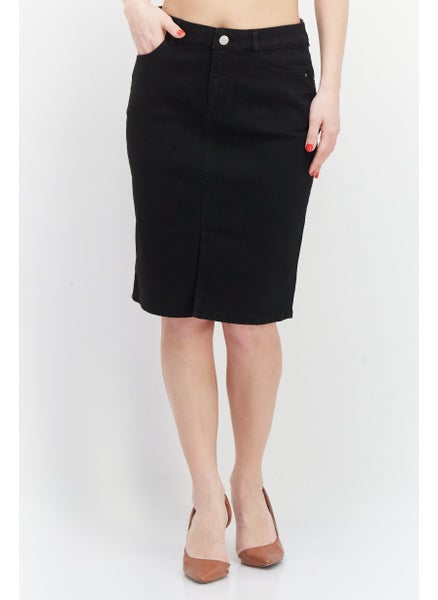 Buy Women Plain Denim Midi Skirt, Black in UAE