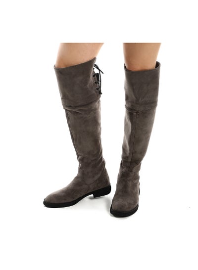 Buy Adjustble Back Lace Suede Over The Knees Boots - Grey in Egypt
