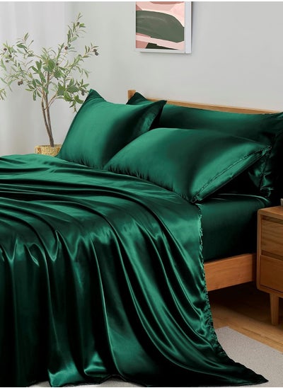 Buy 4 Piece Luxury Silk Feel Satin Bed Sheets Full Bedding Set (1 Flat Sheet,1 Fitted Sheet,2 Pillow Cases) in UAE