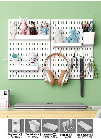 اشتري Pegboard Wall Mount Display Pegboard Combination Kit for Living Room Gaming Room Pegboard Hanging for Wall Organizer Pegboard Holder for Organizing (White) في السعودية