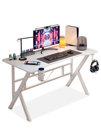 Buy K Shape Gaming Desk  Computer Desk Writing Desk with Headphone Hook&Cup Holder for Home Office, White in Saudi Arabia