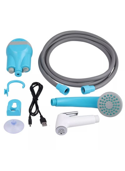 اشتري Portable Bathroom Shower Set Bath Camping Shower Indoor Outdoor Baby Shower Head Nozzle Washer Handheld Pump Kit USB Cable في الامارات