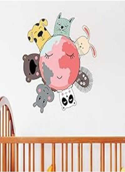 اشتري Decorative kids room sticker -Animals around the earth (60x60cm) في مصر