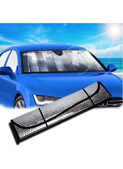 Buy Aluminum Car Sun Shades, Car Front Windscreen UV Protection Sun Block, Foldable Heat Resistant Sunshade Silver Color 1 Set for Windshields, Size 60x130CM in UAE