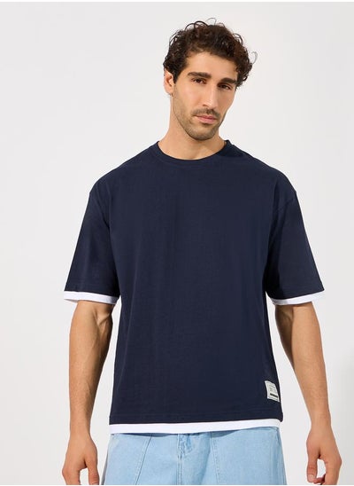 Buy Contrast Panel Oversized T-Shirt with Badge Detail in Saudi Arabia