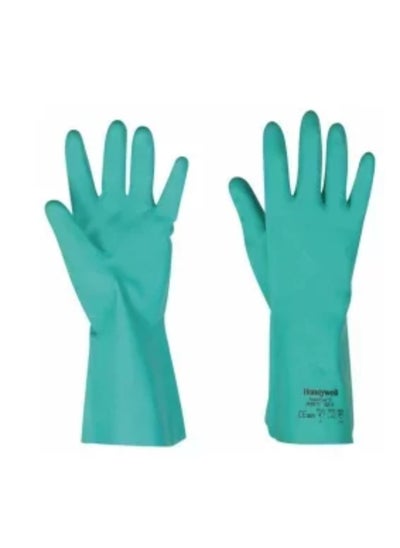 Buy Honeywell 2095301 Powercoat Nitraf, Chemical Resistant Gloves, Green, Nitrile, Cotton Flocked Liner, Size 8 in UAE