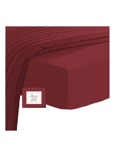 اشتري 100 Long Staple 400 Thread Count Soft Sateen Weave King Size Fitted Bed Sheet Cotton Rio Red 180x200cm في الامارات