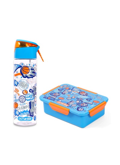 اشتري Eazy Kids Lunch Box and Tritan Water Bottle w/ Spray Soccer-Blue 750ml في الامارات