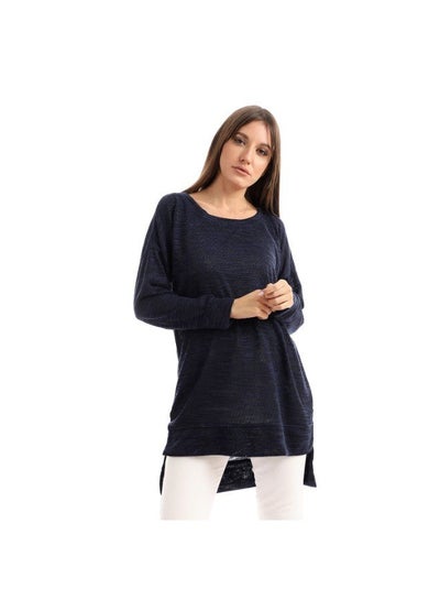 Buy High Low Knitted Sweatshirt -Heather Navy Blue in Egypt