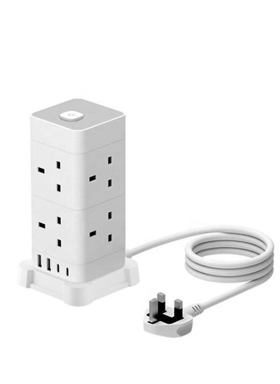 Buy Exotic Tower Extension, 8 Way Multi Plug Extension Sockets 13A with 1.5M Wire, 2USB-A & 2USB-C Charging Slots - Fire Retardant Office Supplies Protected Extension Cord - White in UAE