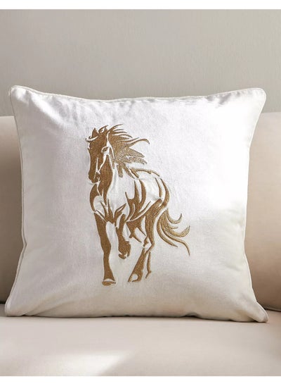 Buy Faris Horse Embroidered Filled Cushion 50x50 cm in Saudi Arabia