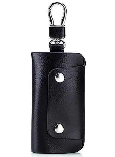 Buy Unisex Genuine Cow Leather Keychain Bag Men Women Key Holder Organizer Pouch Car Key Case Magnetic Buckle-Black in UAE