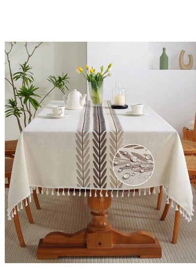 Buy Tablecloths for Rectangle Tables,Cotton Linen Table Cloth Waterproof Tablecloth Wrinkle Free Farmhouse Dining Table Cover,Soft Fabric Table Cloths with Tassels,Brown,55" X 70",4-6 Seats in UAE