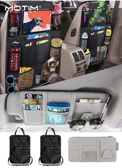 Buy 2 Pcs Car Backseat Multi-Pocket Hanging Storage Bag with Kick Mat, Car seat storage bag, And 1 Pcs Car Sun Visor Organizer Storage Bag and Glasses Holder, Multi-Pocket Auto Interior Accessories in UAE