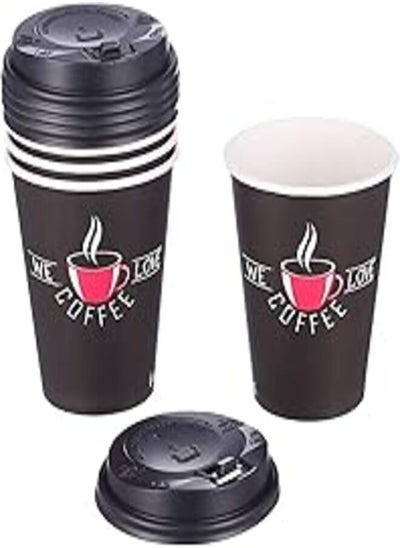 اشتري Paper Cups with Lids for Hot Drinks, 12 oz - 5 Pieces في مصر