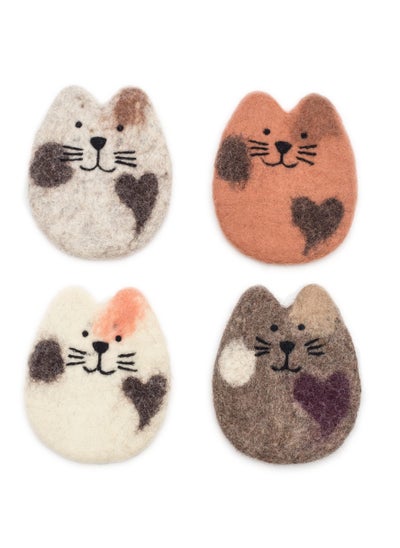 اشتري 4Pack Cat Felt Wool Coasters for Drinks Moisture Absorbent Drink Coasters for Coffee Table Office or Dining Table Perfect Gift for Cat Lovers في السعودية