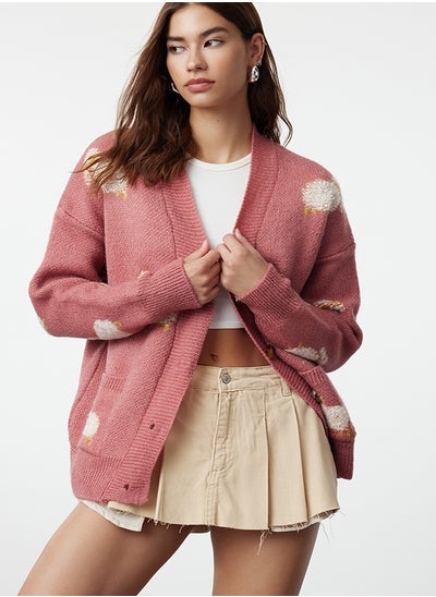 Buy Dusty Rose Soft Textured Animal Pattern Knitwear Cardigan TWOAW21HI0476 in Egypt