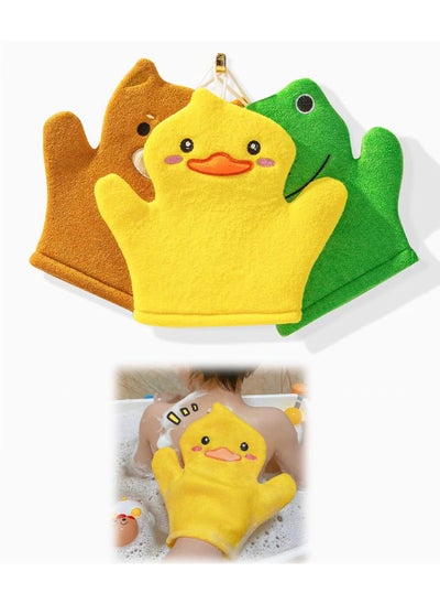 Buy 3 Pcs Bubble Glove Baby Bath Mitt Wash Hand Puppet for Kids Toddler Sponge Washcloth Adults Body Scrubber Ducks Frog Bear in UAE