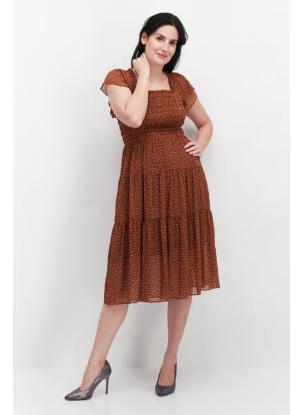 Buy Women All Over Printed Midi Dress, Brown Combo in UAE