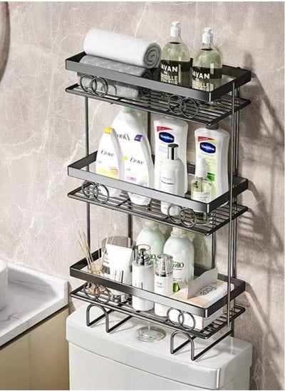 Buy 1-Piece 3 Tiers Toilet Storage Rack Bathroom Shower Shampoo Soap Organizer Metal Black 34x15x58 Centimeter in UAE