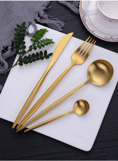 Buy Set Of 4 Pieces Fork, spoon & knife - Gold in Egypt