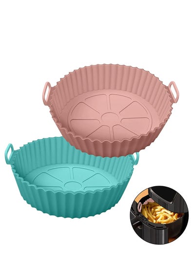 Buy Air Fryer Silicone Pot 2 Pcs Liners Food Safe Non-Stick Accessories Reusable Basket Kitchen Oven Round Tray in UAE