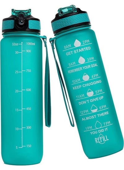اشتري 1L Motivational Water Bottle with Time Marker and Straw, BPA Free Leakproof Portable Gym Water Bottle for Fitness Outdoor Sports (Mint Green) في السعودية