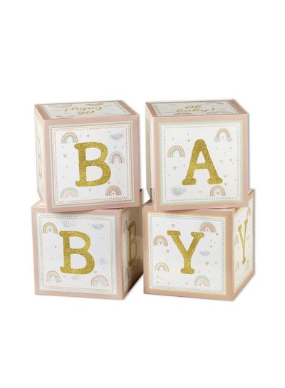 اشتري Boho Rainbow Baby Block Box Photo Prop Decoration & Nursery Décor (Set Of 4 Spells Baby) في الامارات